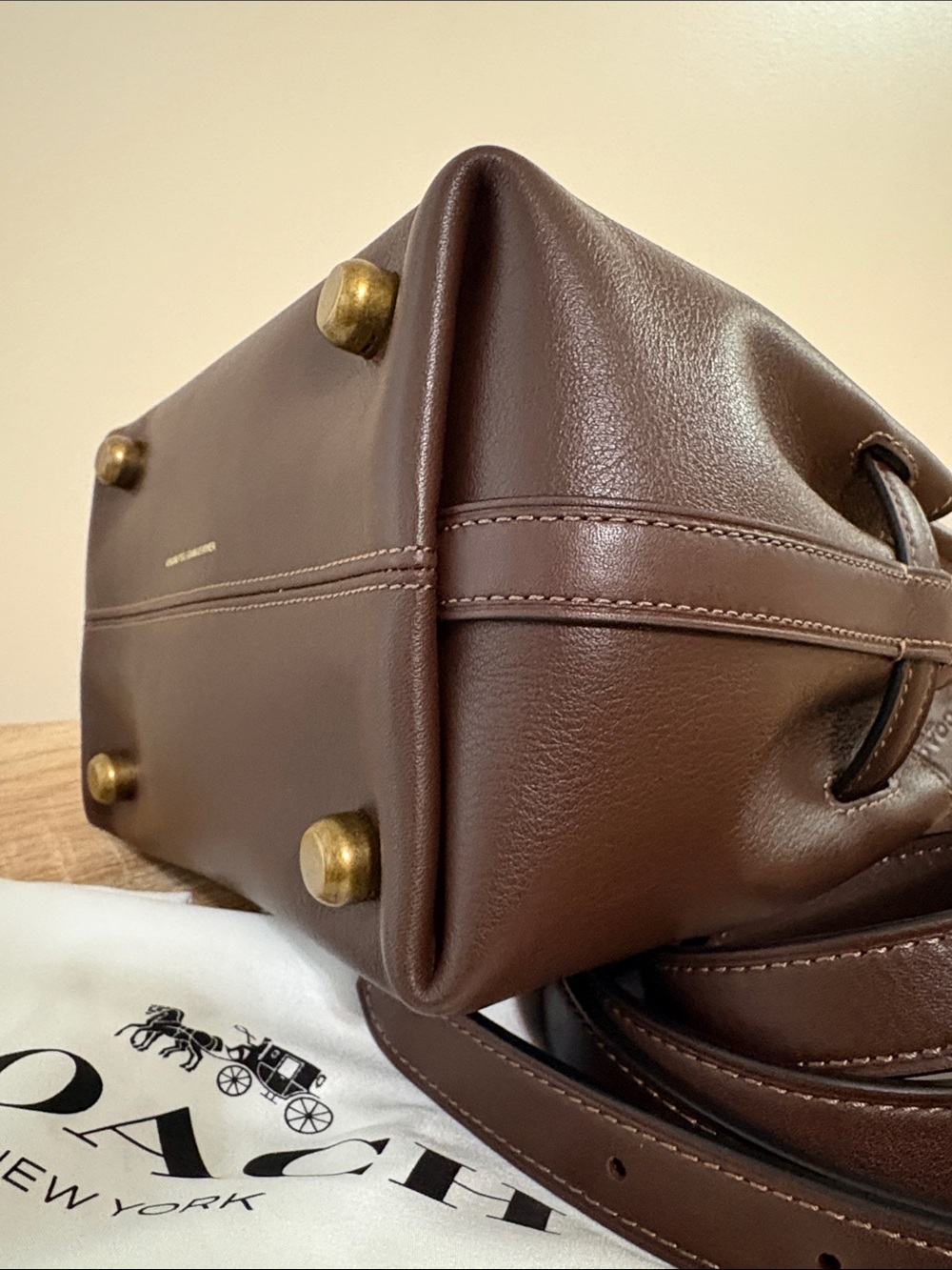 Coach Soft Empire Carryall Bag 21 Maple Brown Brass Leather Crossbody CCY99 - Picture 7 of 12